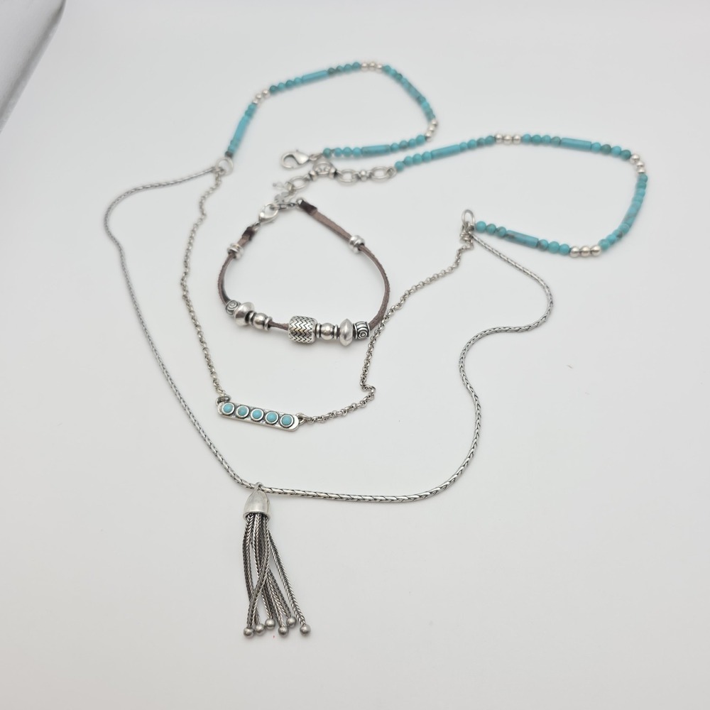 New! LUCKY BRAND Convertible Bracelet Necklace Faux Turquoise‎ Silver Tone 24"